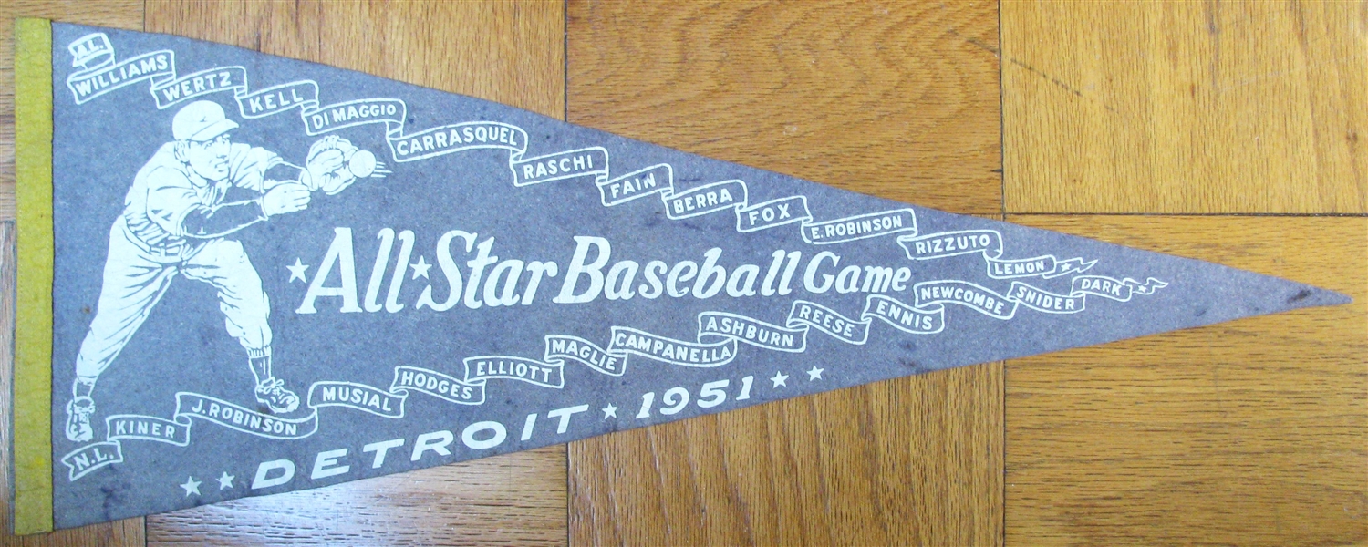 1951 ALL-STAR GAME PENNANT @ DETROIT w/ J ROBINSON - CAMPANELLA - WILLIAMS - DIMAGGIO