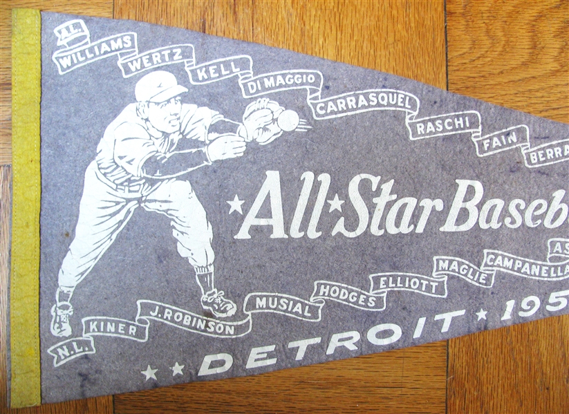 1951 ALL-STAR GAME PENNANT @ DETROIT w/ J ROBINSON - CAMPANELLA - WILLIAMS - DIMAGGIO