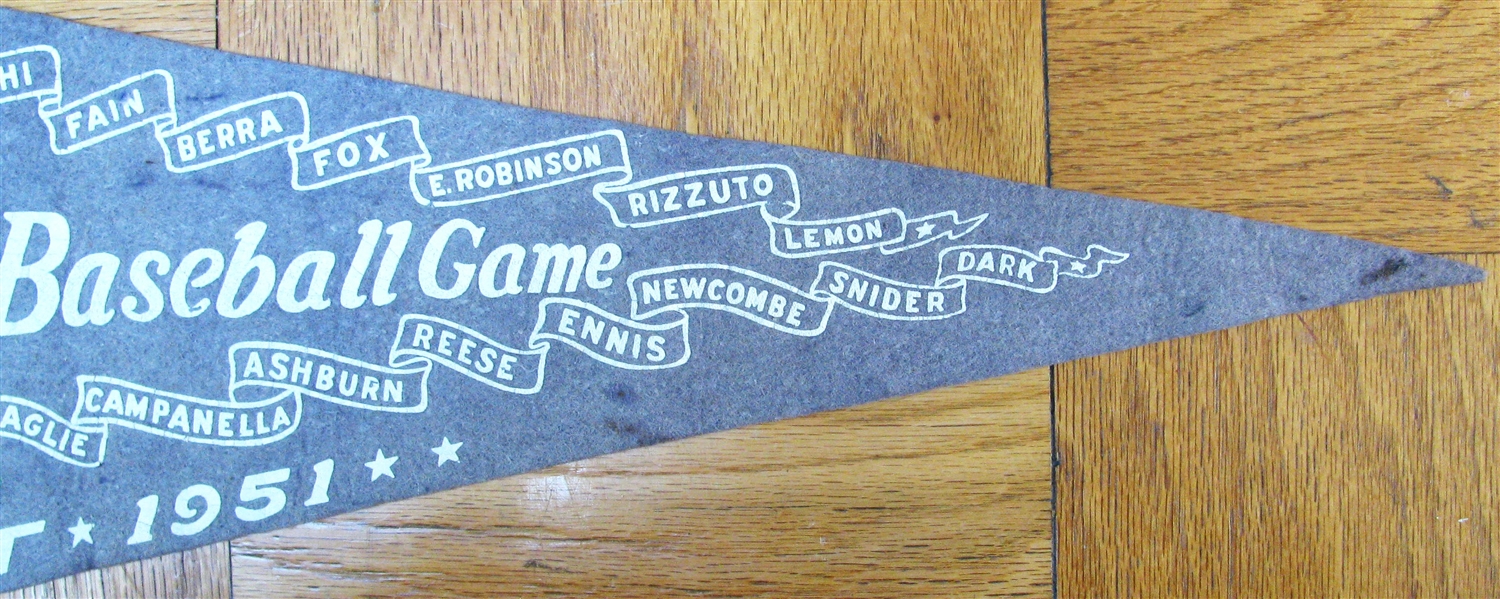 1951 ALL-STAR GAME PENNANT @ DETROIT w/ J ROBINSON - CAMPANELLA - WILLIAMS - DIMAGGIO