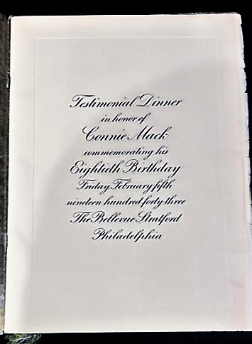 1943 CONNIE MACK 80th BIRTHDAY TESTIMONIAL DINNER PROGRAM