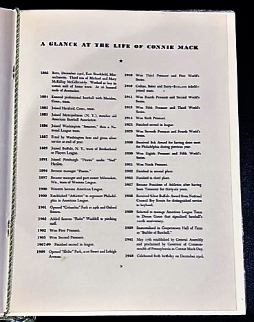 1943 CONNIE MACK 80th BIRTHDAY TESTIMONIAL DINNER PROGRAM