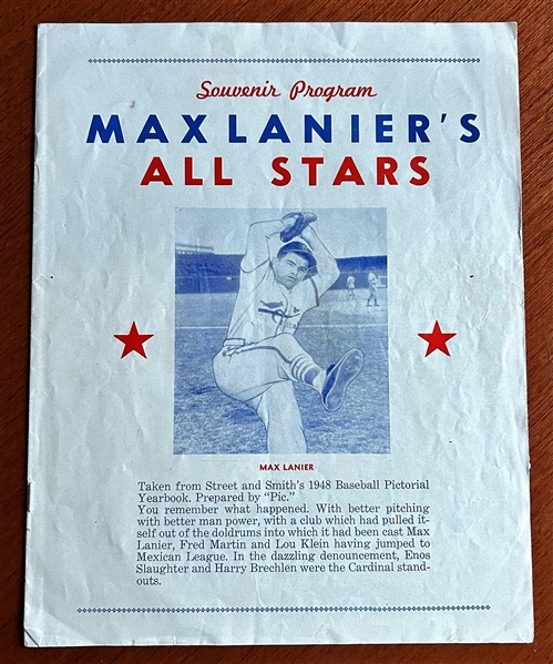 1948 MAX LANIER'S ALL STARS BARNSTORMING PROGRAM