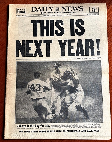 1955 BROOKLYN DODGERS WORLD CHAMPIONS FULL NEWSPAPER