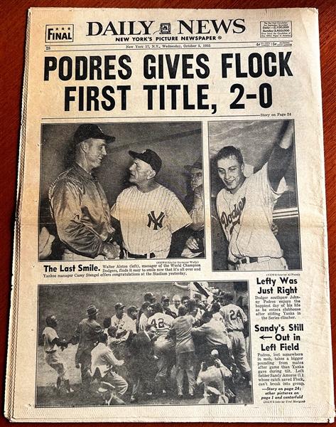 1955 BROOKLYN DODGERS WORLD CHAMPIONS FULL NEWSPAPER