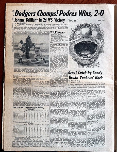 1955 BROOKLYN DODGERS WORLD CHAMPIONS FULL NEWSPAPER