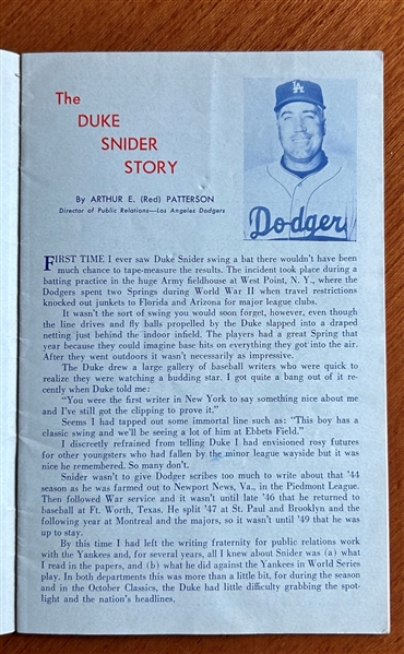 1960 DUKE SNIDER NIGHT SOUVENIR BOOKLET