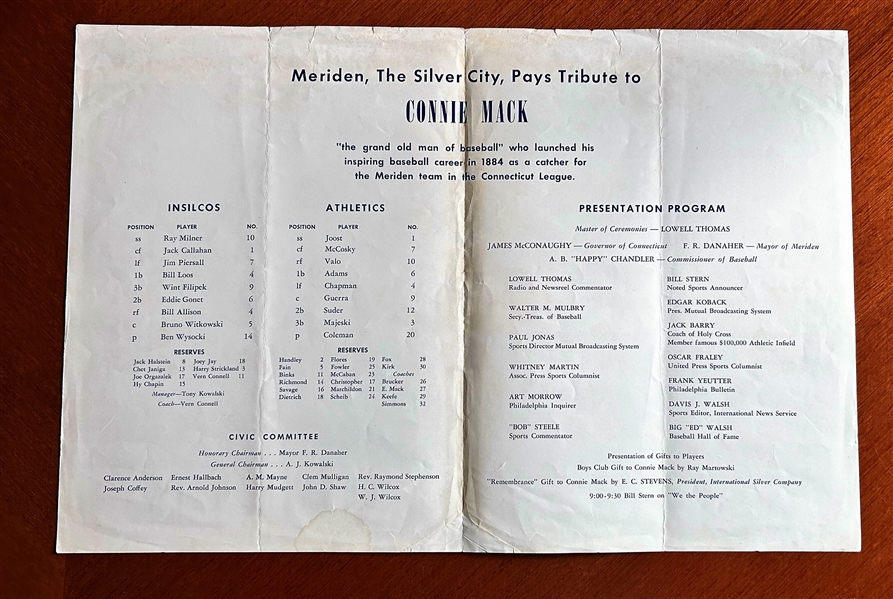 1947 CONNIE MACK TRIBUTE GAME PROGRAM