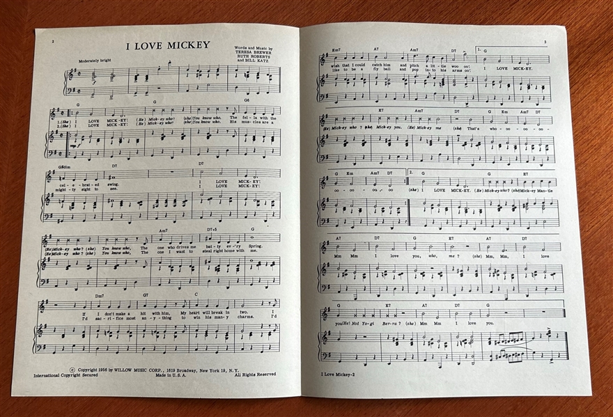 1956 I LOVE MICKEY SHEET MUSIC