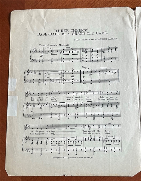 1912 THREE CHEERS PHILADELPHIA ATHLETICS SHEET MUSIC