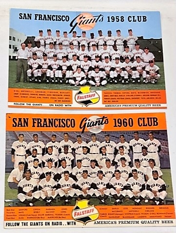 1958 & 1960 SAN FRNACISCO GIANTS FALSTAFF JUMBO TEAM PHOTO CARDS