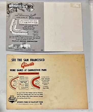 1958 & 1960 SAN FRNACISCO GIANTS FALSTAFF JUMBO TEAM PHOTO CARDS