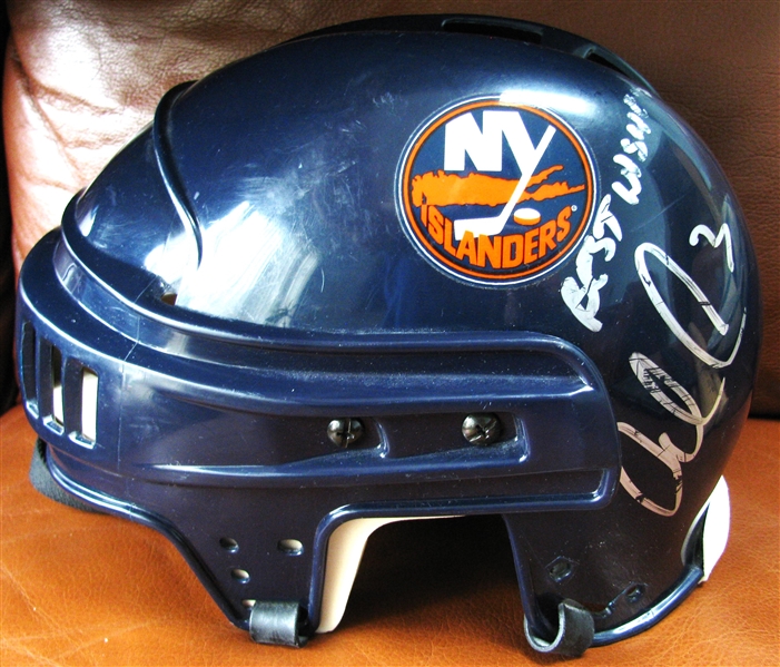 ADRIAN AUCOIN SIGNED NY ISLANDERS HOCKEY HELMET w/CAS COA