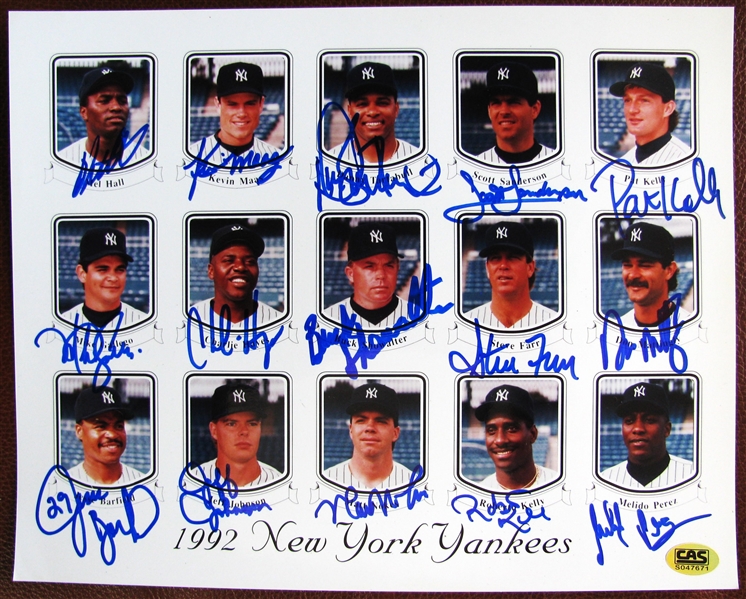 1992 NEW YORK YANKEES SIGNED PHOTO - MATTINGLY - KELLY - MASS - SHOWALTER - w/CAS COA