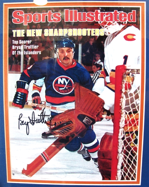 NY ISLANDERS GREATS  SIGNED SPORTS ILLUSTRATED DISPLAY - TROTTIER - POTVIN - SMITH & BOSSY w/CAS COA