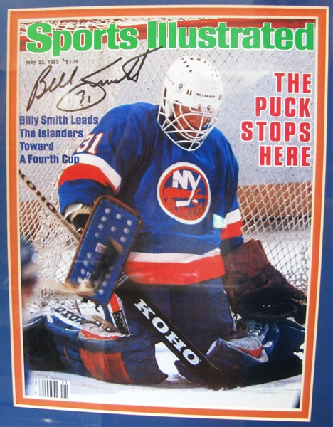 NY ISLANDERS GREATS  SIGNED SPORTS ILLUSTRATED DISPLAY - TROTTIER - POTVIN - SMITH & BOSSY w/CAS COA