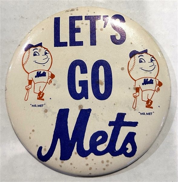 VINTAGE LET'S GO METS PINBACK w/MR. MET