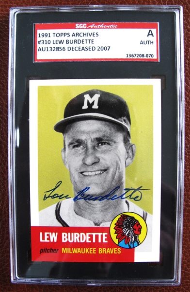 LEW BURDETTE SIGNED BASEBALL CARD - SGC SLABBED & AUTHENTICATED