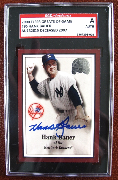 HANK BAUER SIGNED BASEBALL CARD - SGC SLABBED & AUTHENTICATED