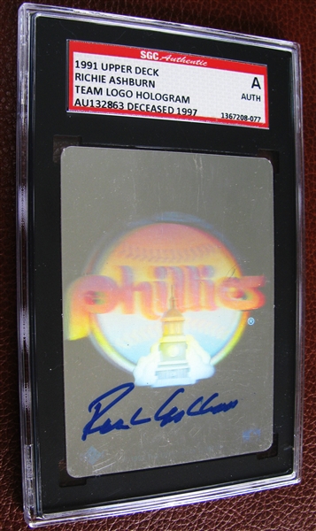 RICHIE ASHBURN SIGNED TEAM LOGO HOLOGRAM CARD - SGC SLABBED & AUTHENTICATED