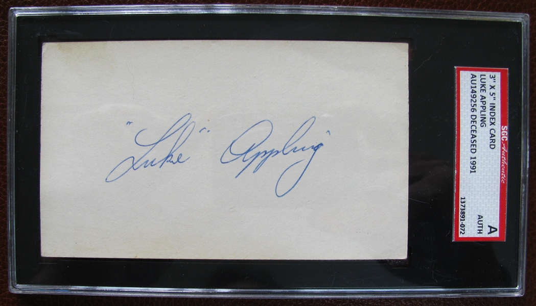 LUKE APPLING SIGNED 3X5 INDEX CARD - SGC SLABBED & AUTHENTICATED