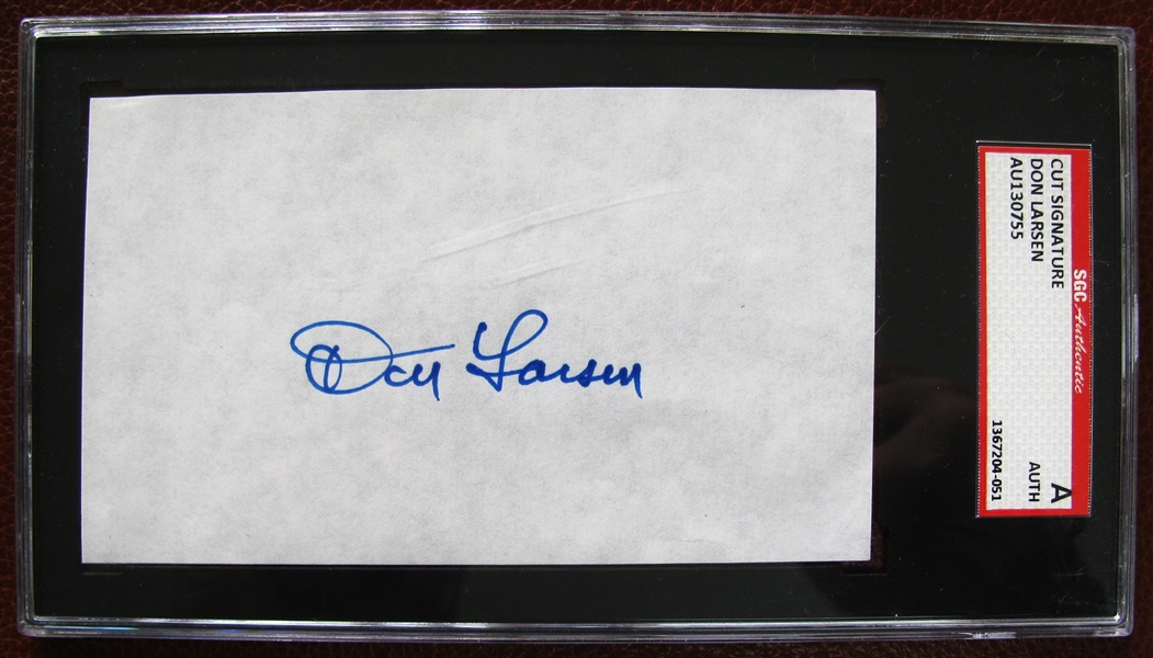 DON LARSEN SIGNED 3X5 INDEX CARD - SGC SLABBED & AUTHENTICATED