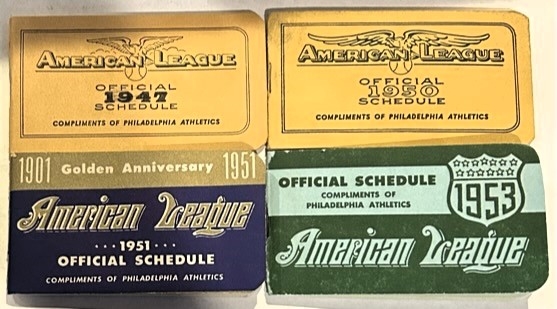 VINTAGE 40's/50's PHILADELPHIA ATHLETICS SCHEDULE BOOKLETS - 4 DIFFERENT