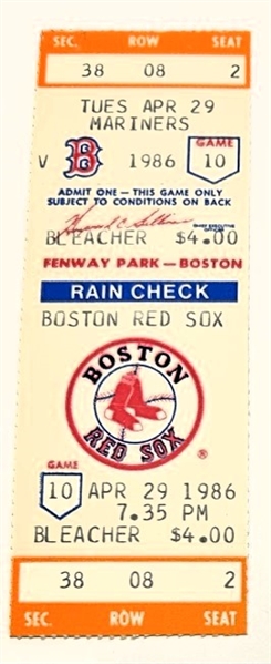 4/29/86 ROGER CLEMENS STRIKES OUT 20 TICKET