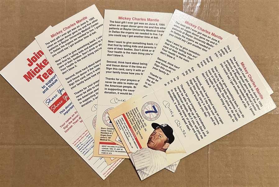 MICKEY MANTLE'S ORGAN DONOR CARDS - LOT OF 6