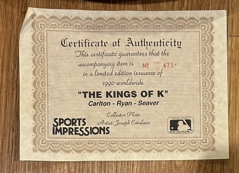 THE KINGS OF K SPORTS IMPRESSIONS LIMITED-EDITION PLATE w/BOX- SEAVER/RYAN/CARLTON