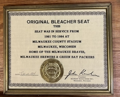 VINTAGE BLEACHER SEAT SECTION FROM MILWAUKEE COUNTY STADIUM- PACKERS & BRAVES