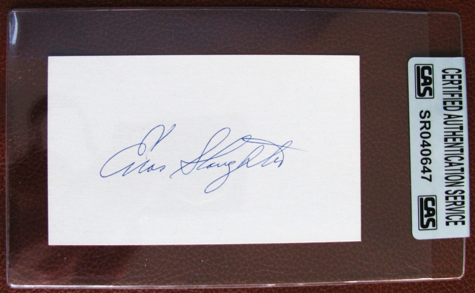 ENOS SLAUGHTER SIGNED POSTCARD - CAS AUTHENTICATED