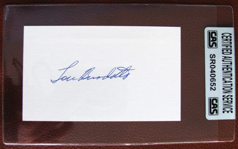 LOU BOUDREAU SIGNED POSTCARD - CAS AUTHENTICATED