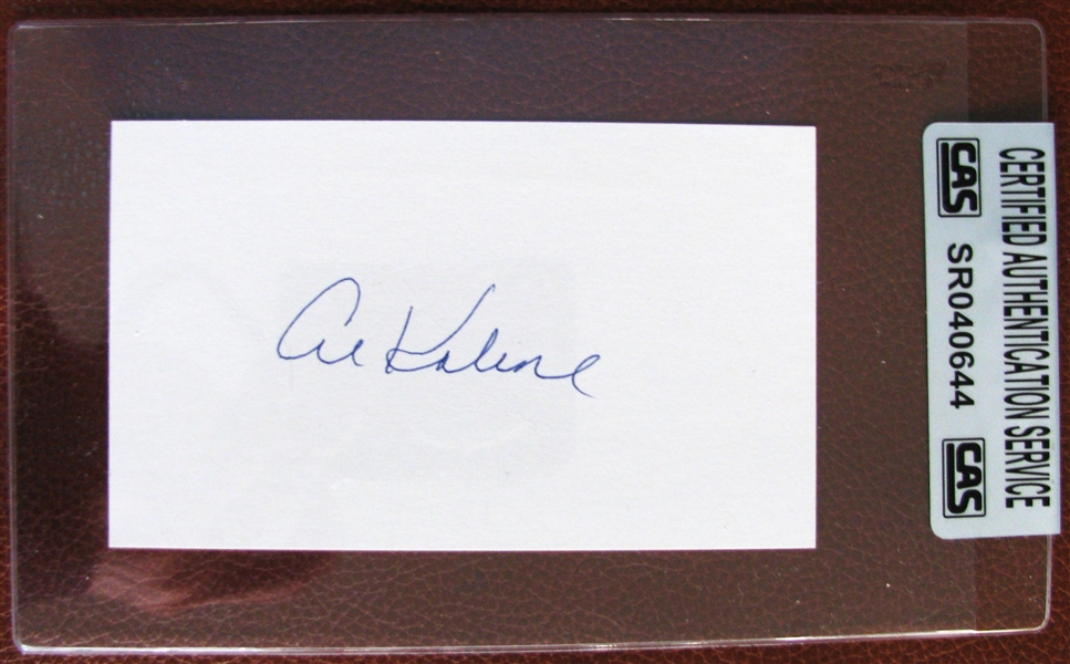 AL KALINE SIGNED POSTCARD - CAS AUTHENTICATED