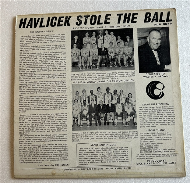 60's BOSTON CELTICS HAVLICEK STOLE THE BALL RECORD ALBUM
