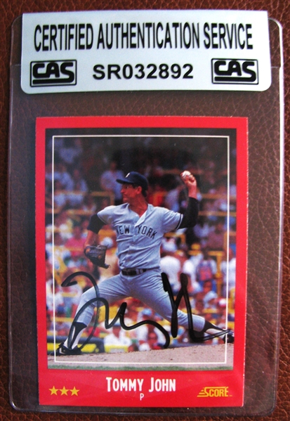TOMMY JOHN SIGNED BASEBALL CARD /CAS AUTHENTICATED