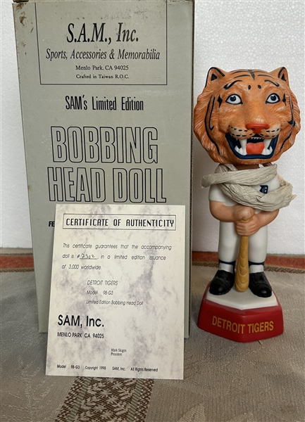 1998 SAMS DETROIT TIGERS BOBBING HEAD w/BOX & COA