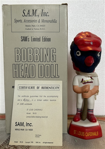 1998 SAMS ST. LOUIS CARDINALS BOBBING HEAD w/BOX & COA