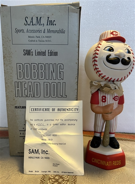 1998 SAMS CINCINNATI REDS BOBBING HEAD w/BOX & COA