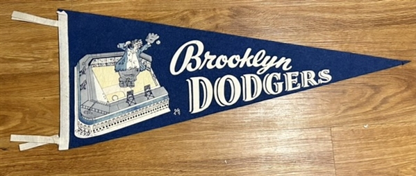 VINTAGE 50's BROOKLYN DODGERS PENNANT w/WILLARD MULLIN BUM