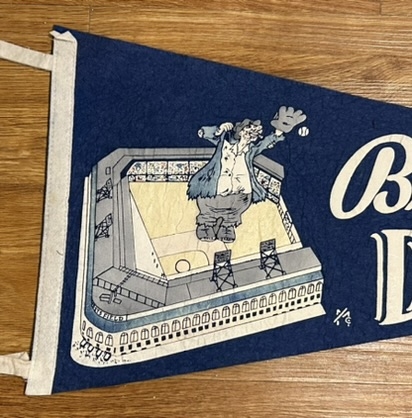 VINTAGE 50's BROOKLYN DODGERS PENNANT w/WILLARD MULLIN BUM