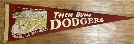 VINTAGE 40s/50s BROOKLYN DODGERS "THEM BUMS" PENNANT