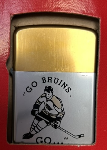 VINTAGE GO BRUINS CIGARETTE LIGHTER DISPLAY w/BOBBY ORR