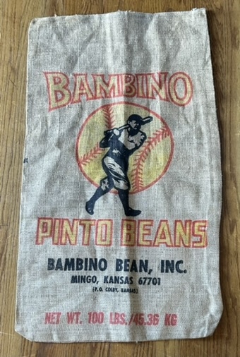 70's BAMBINO PINTO BEANS CANVAS BAG w/BABE RUTH LIKENESS