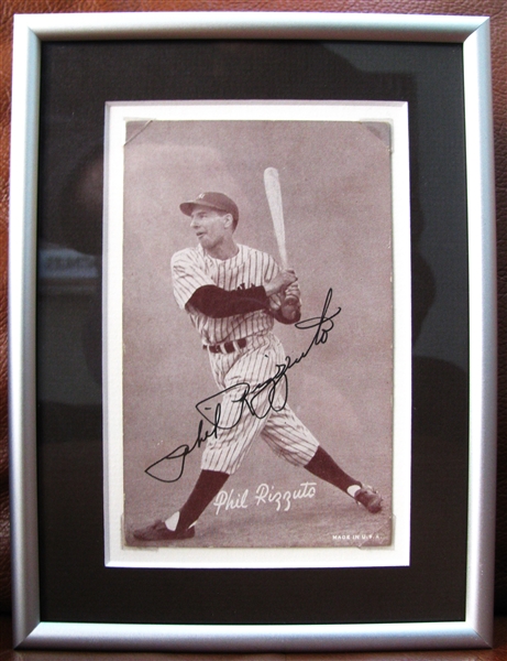 VINTAGE PHIL RIZZUTO SIGNED & FRAMED EXHIBIT CARD w/CAS COA