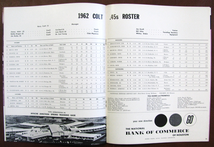 1962 HOUSTON COLT 45's YEARBOOK - 1st YEAR