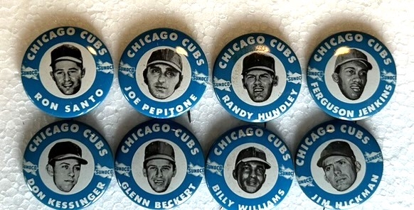 1969 CHICAGO CUBS SUNOCO PLAYER PINS - 8 DIFFERENT