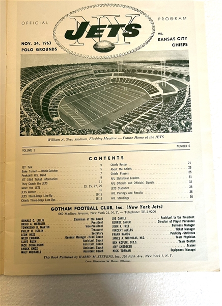 11/24/63 N.Y. JETS vs K.C. CHIEFS PROGRAM - GAME CANCELED DUE TO KENNEDY ASSASSINATION