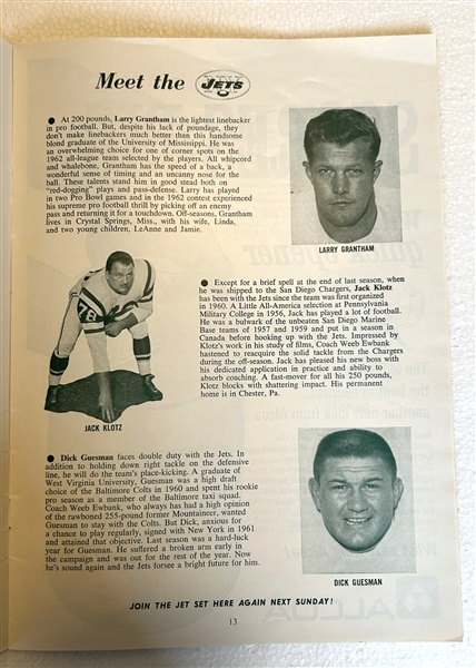 11/24/63 N.Y. JETS vs K.C. CHIEFS PROGRAM - GAME CANCELED DUE TO KENNEDY ASSASSINATION