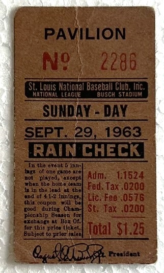 9/29/63 STAN MUSIAL'S LAST GAME TICKET STUB