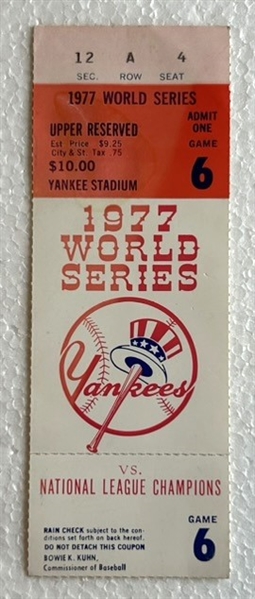 1977 WORLD SERIES TICKET STUB- REGGIE BLASTS 3 HOME RUNS